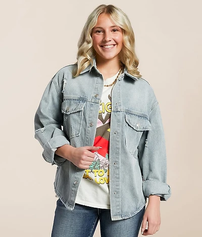Distressed Denim Shacket
