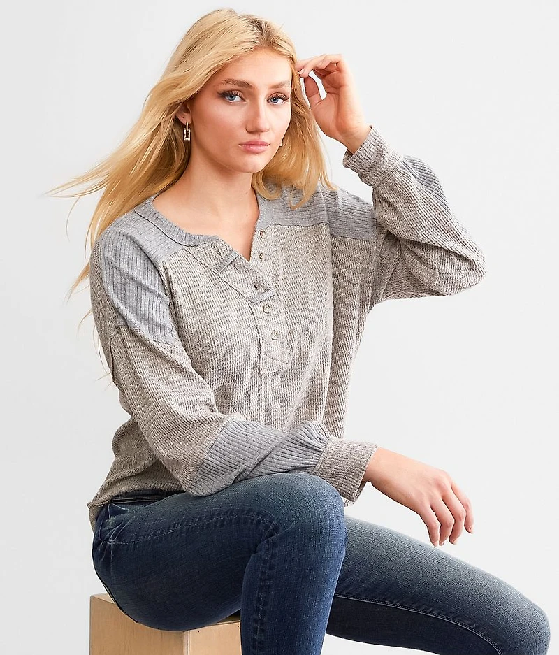 Pieced Waffle Knit Henley