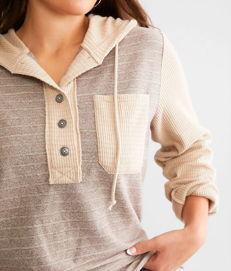 Striped Knit Hooded Henley
