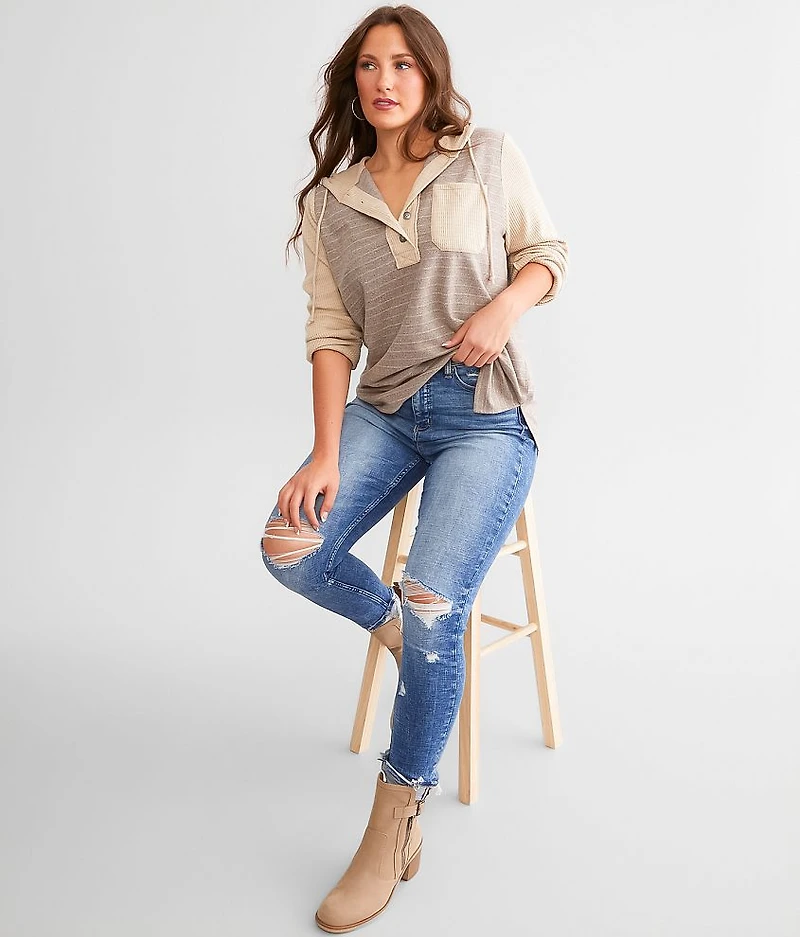 Striped Knit Hooded Henley