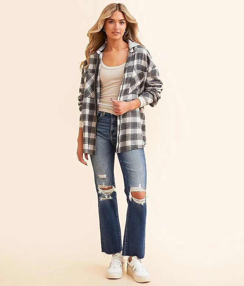 Plaid Boyfriend Hooded Flannel Shirt