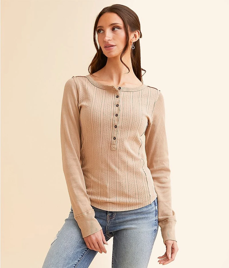 BKE Pointelle Washed Henley