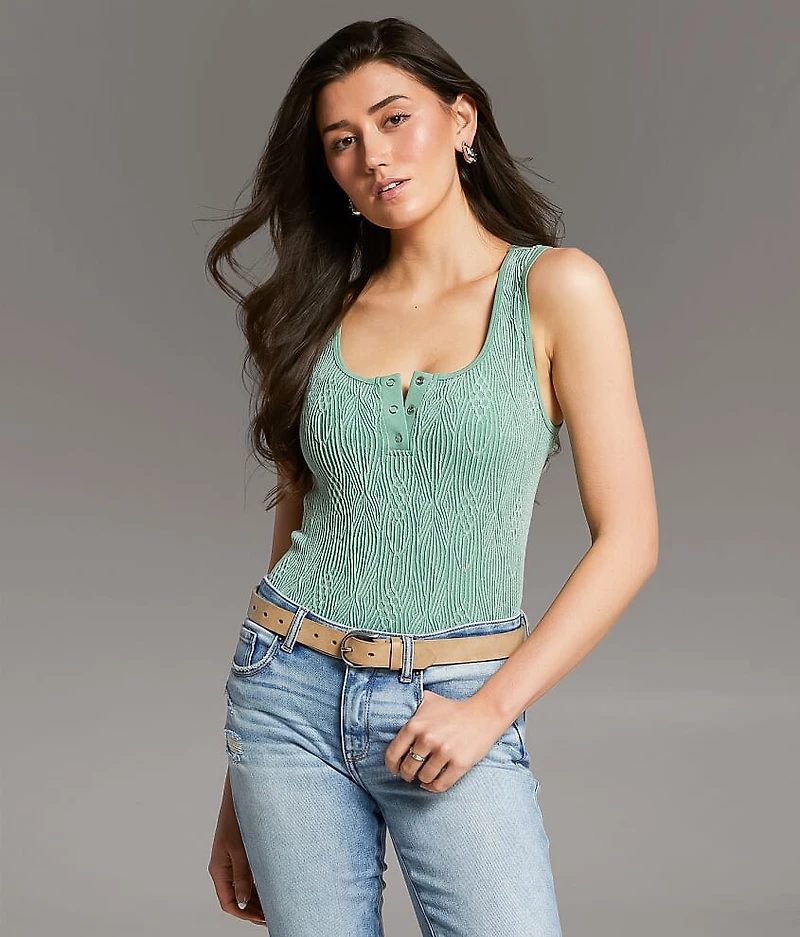 Textured Henley Tank Top