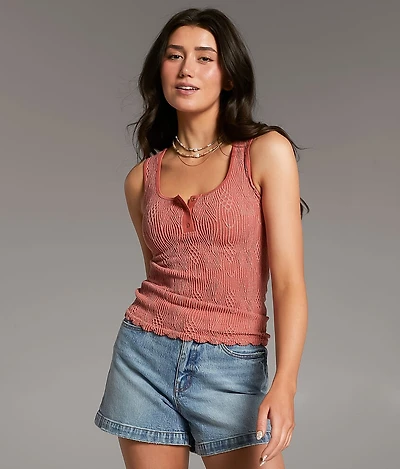 Textured Henley Tank Top