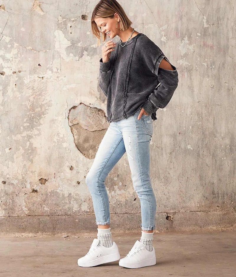 Washed Cold Shoulder Pullover
