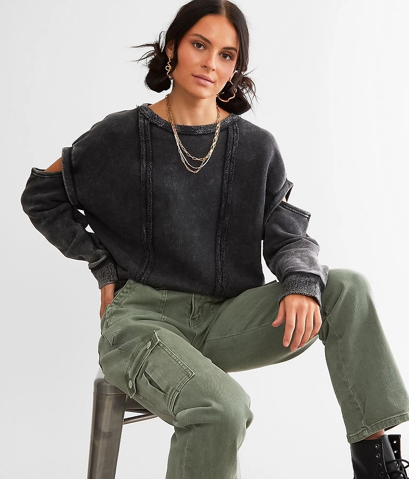 Washed Cold Shoulder Pullover