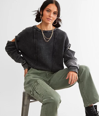 Washed Cold Shoulder Pullover