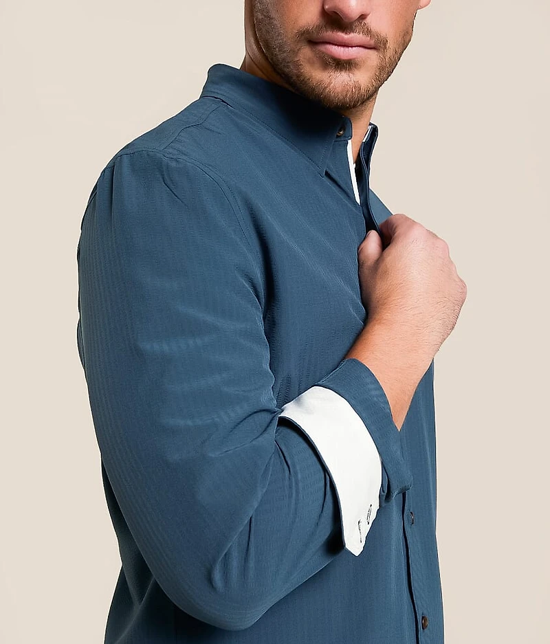 Tonal Striped Athletic Performance Stretch Shirt