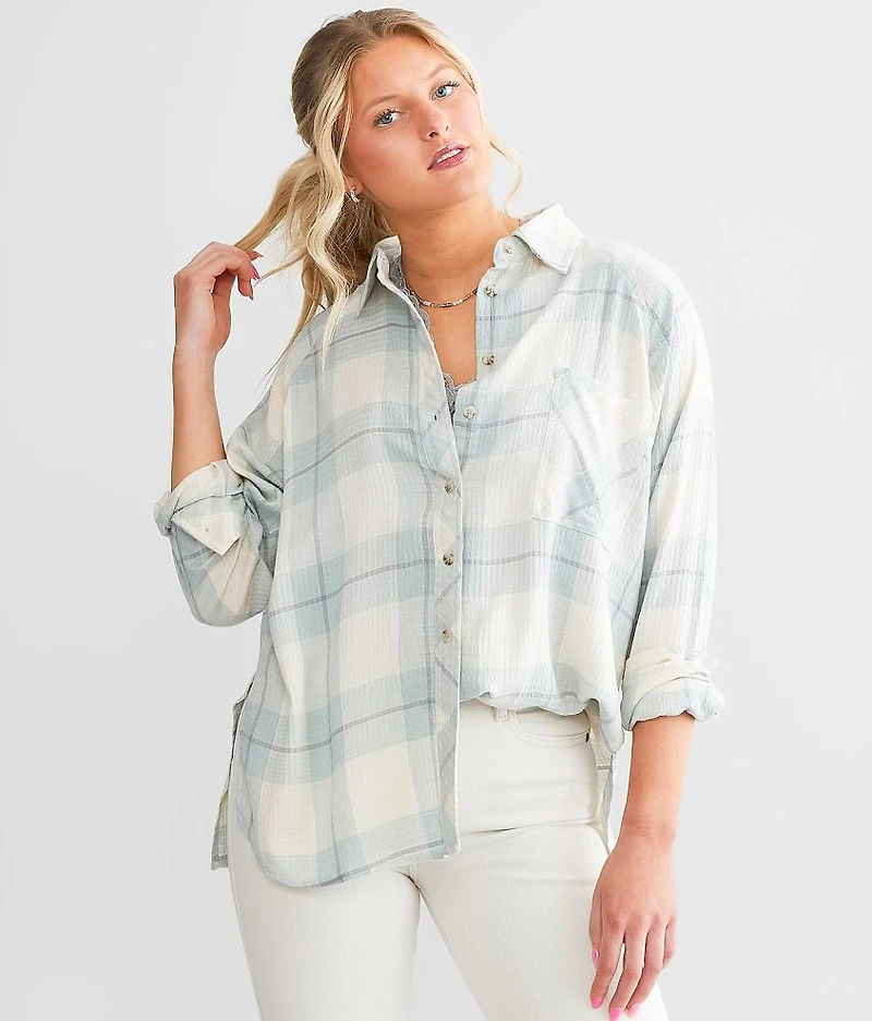 Textured Plaid Boyfriend Shirt