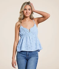 Angie Eyelet Peplum Tank Top