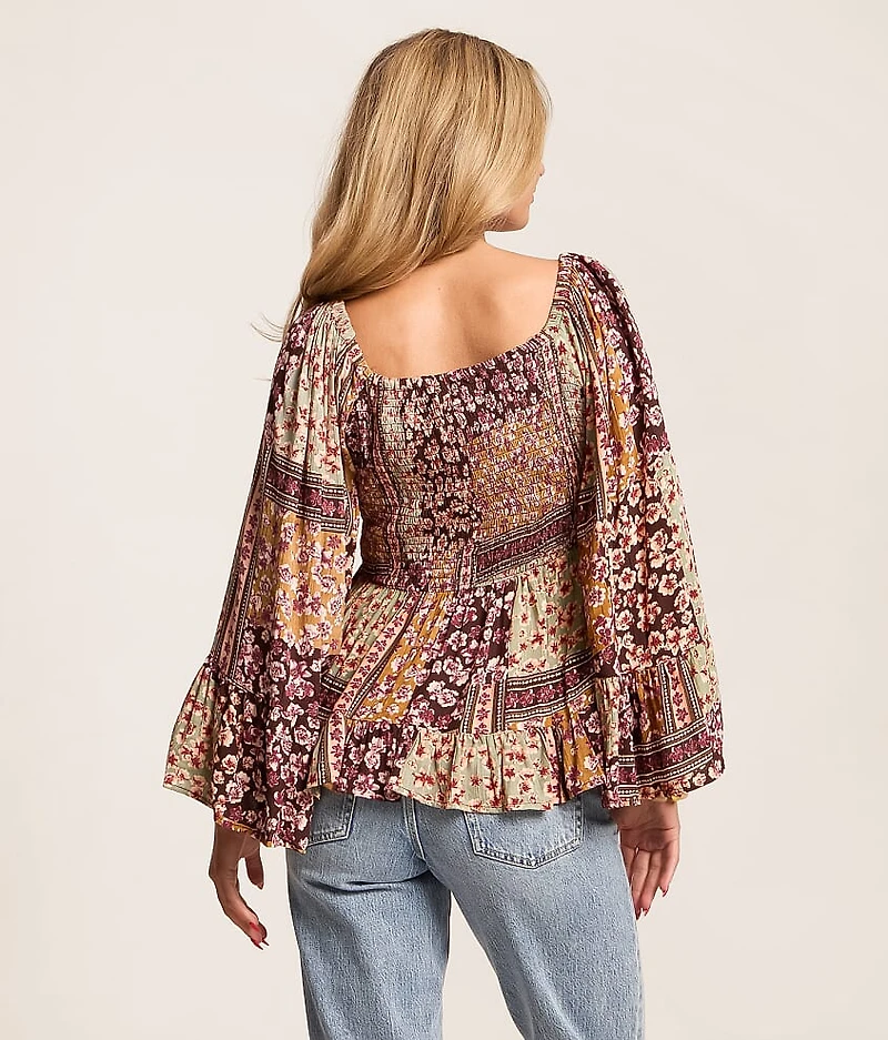 Floral Patchwork Smocked Top