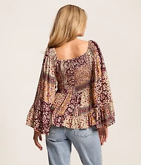 Floral Patchwork Smocked Top