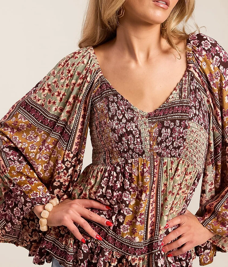 Floral Patchwork Smocked Top
