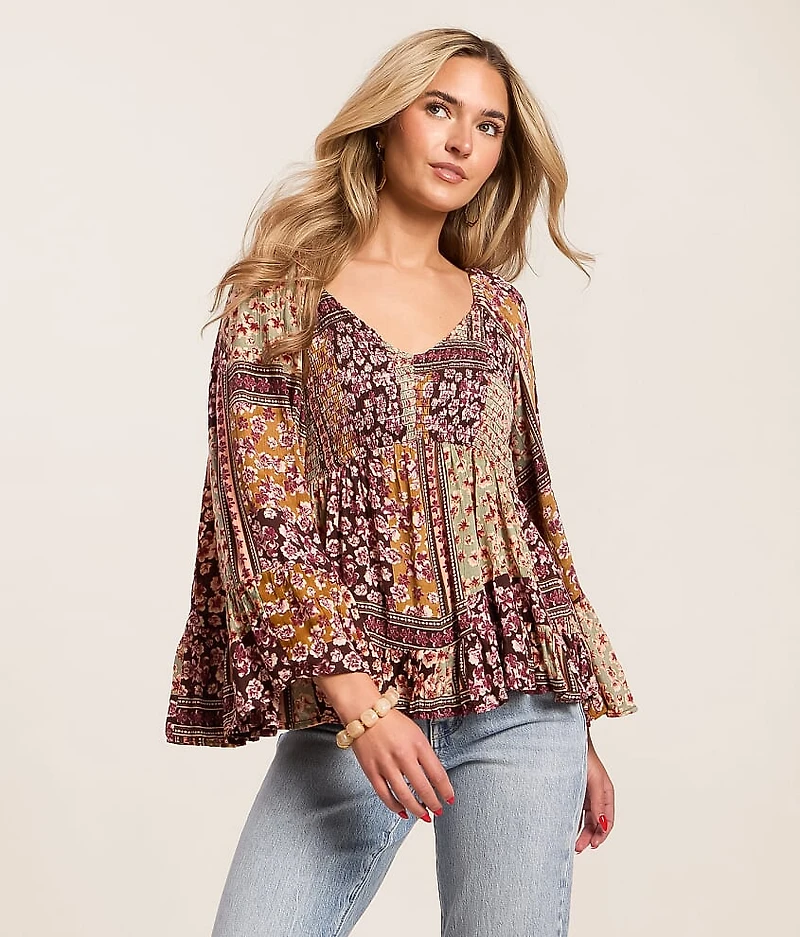 Floral Patchwork Smocked Top