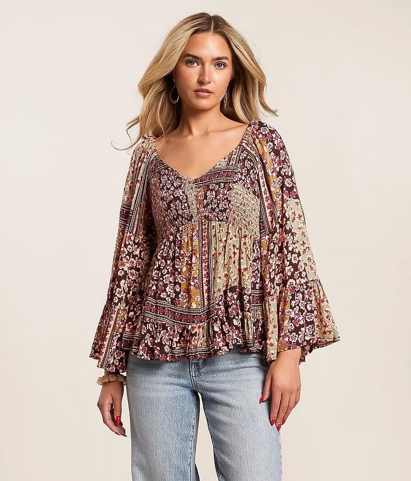 Floral Patchwork Smocked Top