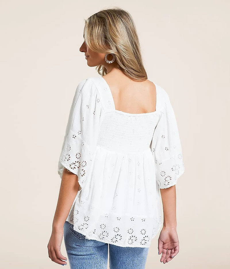 Smocked Floral Eyelet Top
