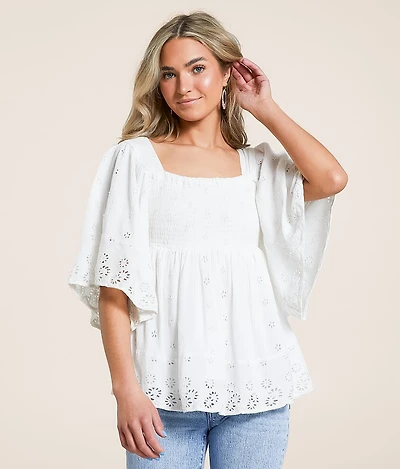 Smocked Floral Eyelet Top