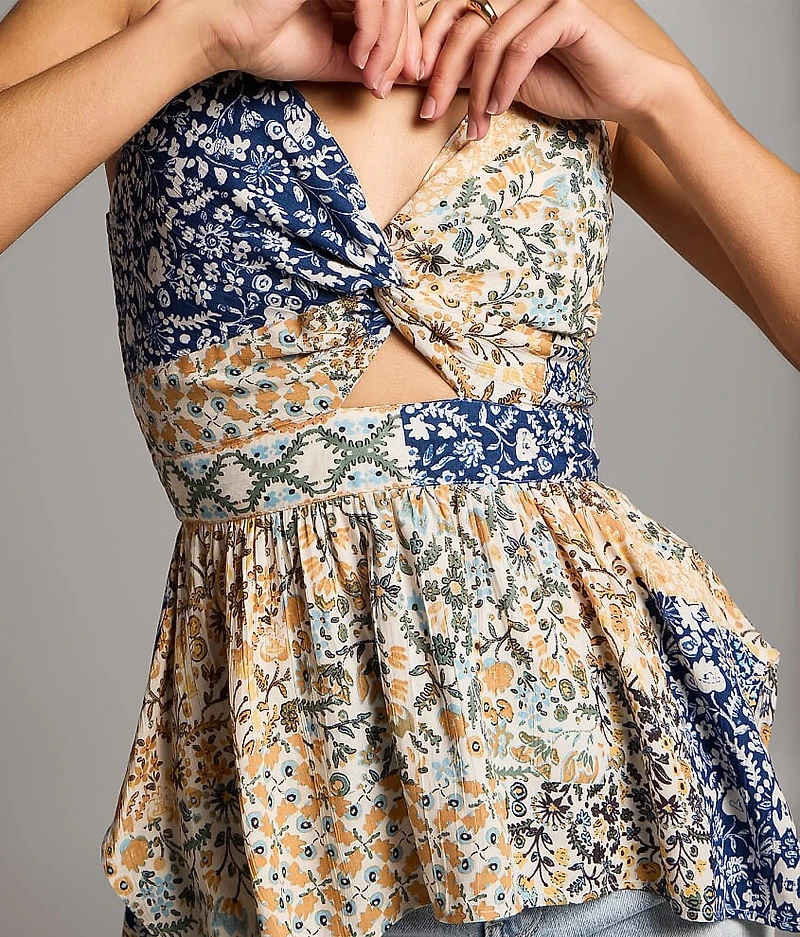 Twisted Floral Patchwork Tank Top