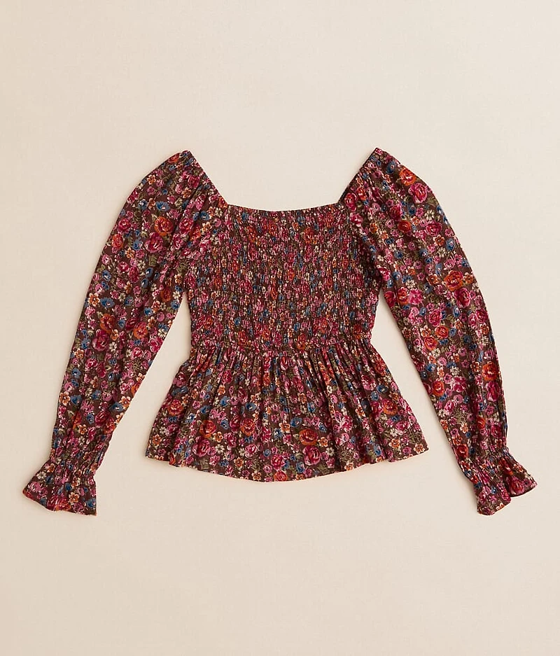 Girls - Floral Smocked Peplum Top