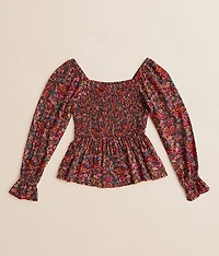 Girls - Floral Smocked Peplum Top