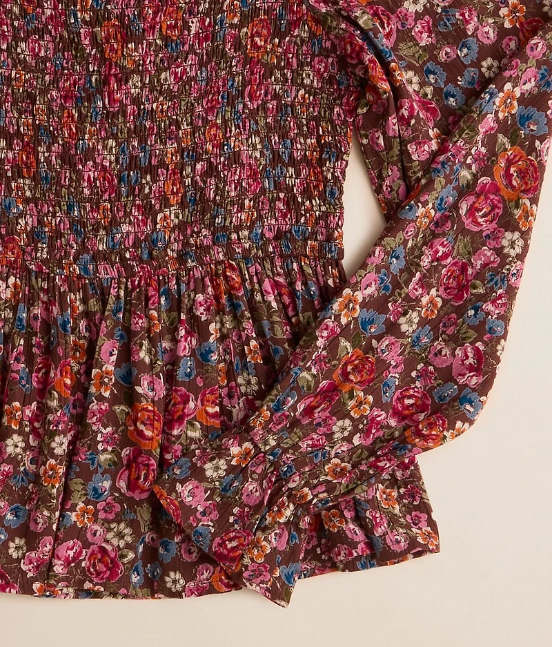 Girls - Floral Smocked Peplum Top