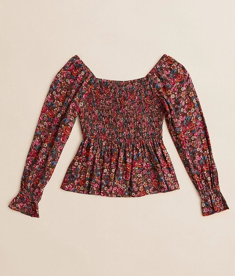 Girls - Floral Smocked Peplum Top