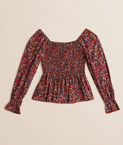 Girls - Floral Smocked Peplum Top
