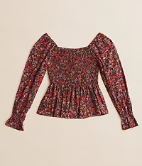 Girls - Floral Smocked Peplum Top