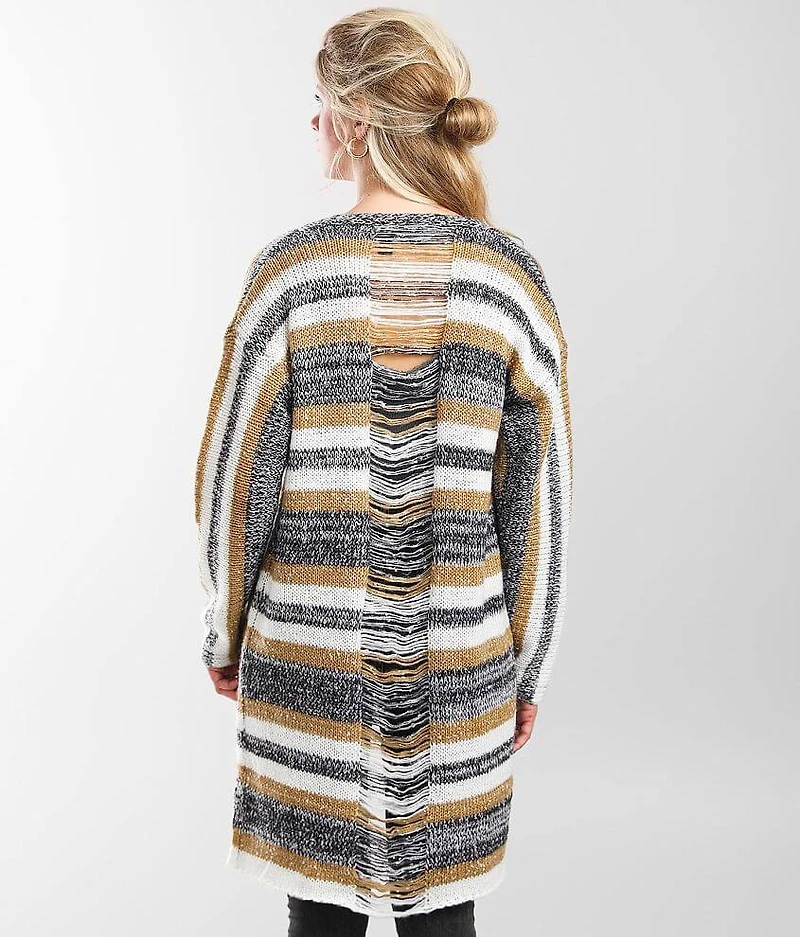 Shredded Back Cardigan Sweater