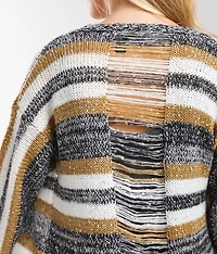 Shredded Back Cardigan Sweater