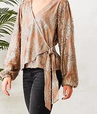 Sequin Wrap Tie Top