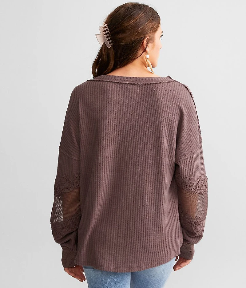 Crochet Applique Waffle Knit Top