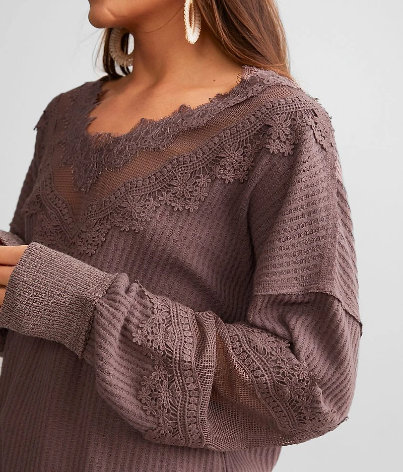 Crochet Applique Waffle Knit Top