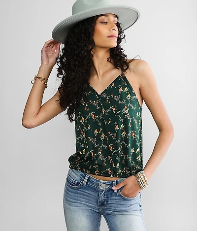 Floral Faux Surplice Tank Top