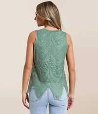 Eyelash Lace High Neck Tank Top