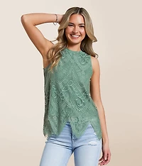 Eyelash Lace High Neck Tank Top