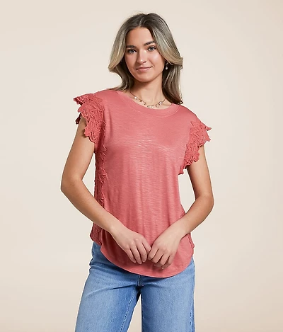 Floral Crochet Trim Top