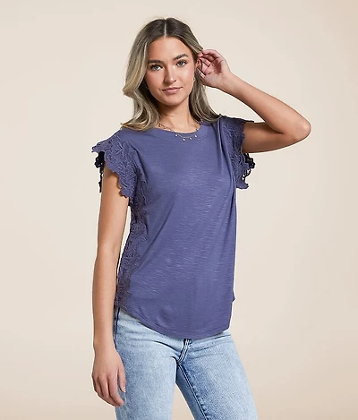 Floral Crochet Trim Top