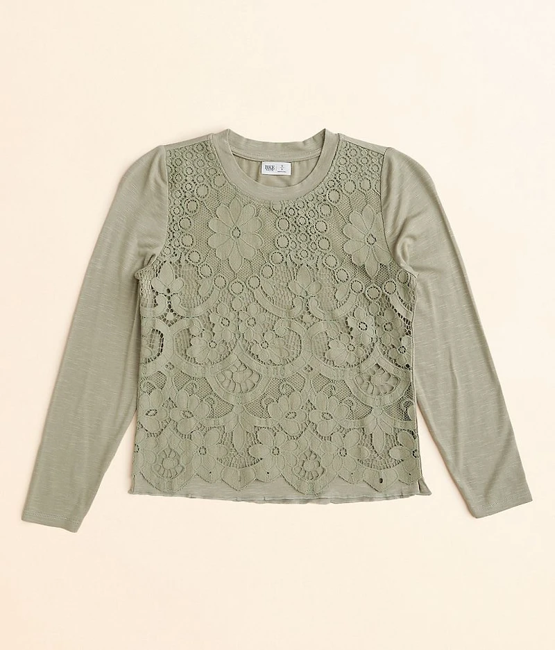 Girls - Floral Lace Overlay Top