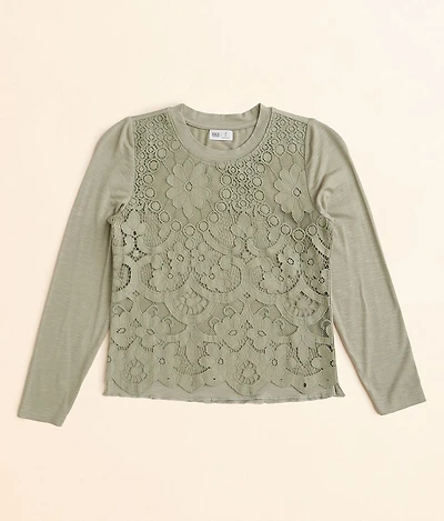 Girls - Floral Lace Overlay Top