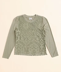 Girls - Floral Lace Overlay Top