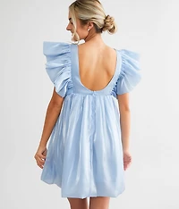 Deep V-Neck Sheen Mini Dress