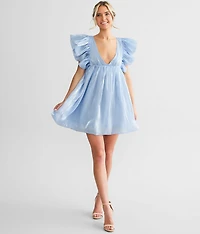 Deep V-Neck Sheen Mini Dress