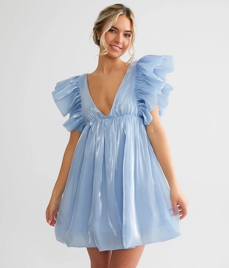 Deep V-Neck Sheen Mini Dress