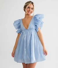 Deep V-Neck Sheen Mini Dress