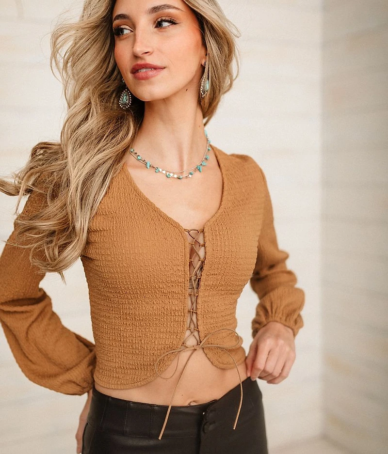 Lace-Up Textured Top