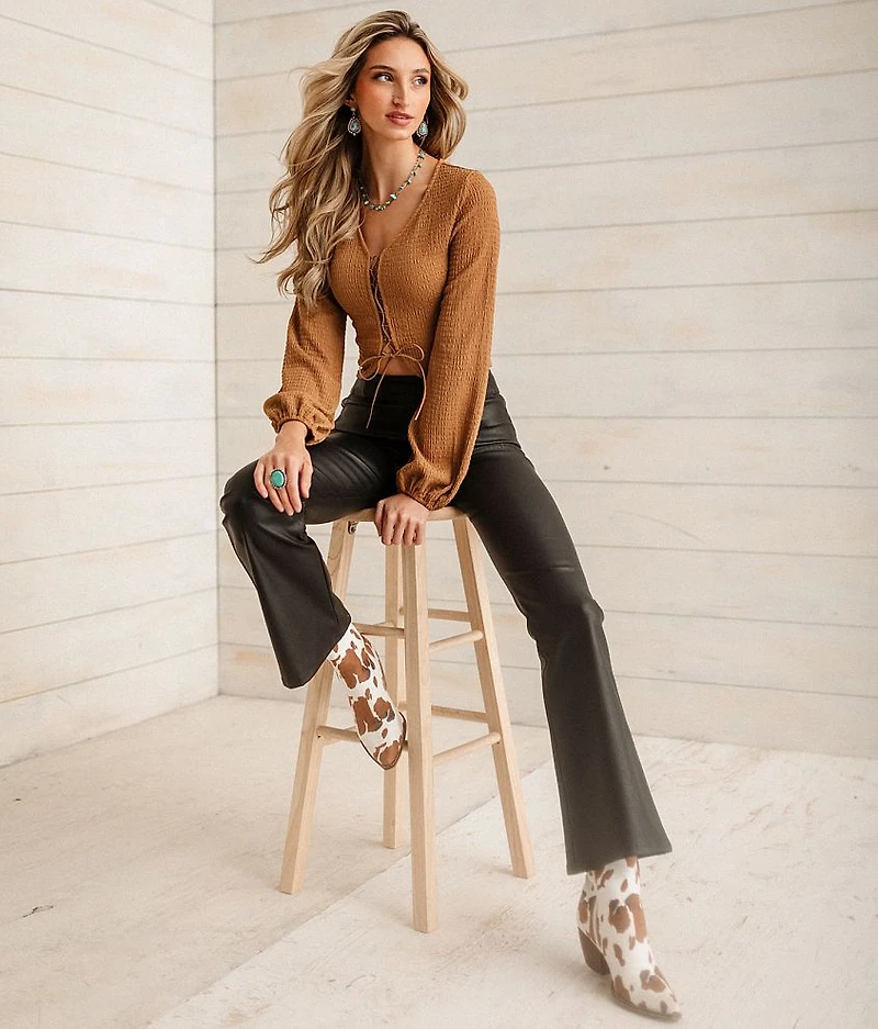 Lace-Up Textured Top