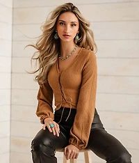 Lace-Up Textured Top