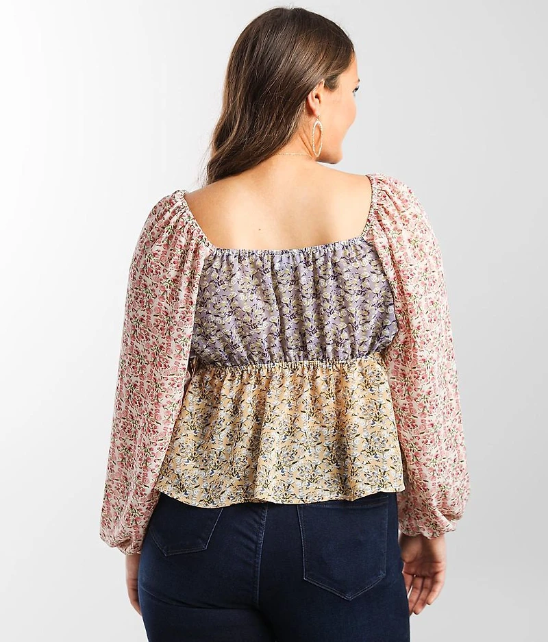 Floral Chiffon Keyhole Top