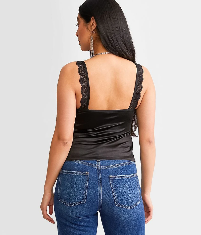 Stretch Satin Split Front Tank Top